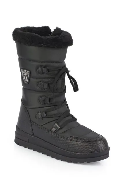 Trak Sole Women's Snow Boots with Side Zippered Collar Furry Laced Parachute Fabric