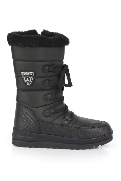 Trak Sole Women's Snow Boots with Side Zippered Collar Furry Laced Parachute Fabric