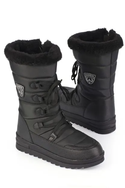 Trak Sole Women's Snow Boots with Side Zippered Collar Furry Laced Parachute Fabric