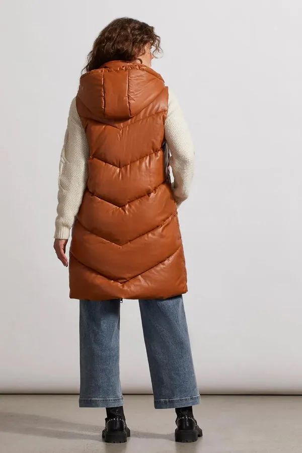 Tribal Vegan Leather Puffer Vest with Hood.