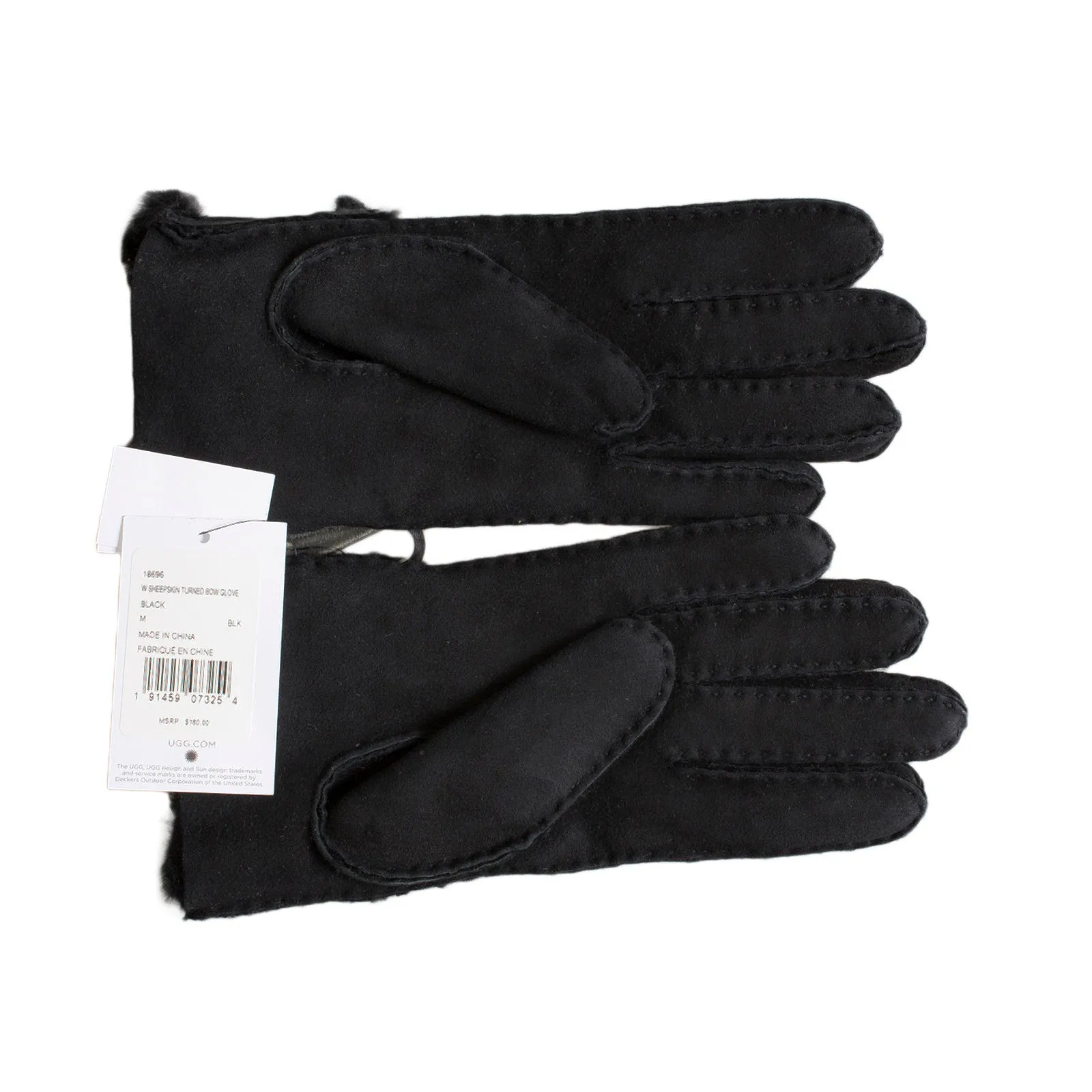 UGG Black Sheepskin Bow Gloves - Women's