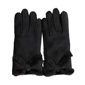 UGG Black Sheepskin Bow Gloves - Women's