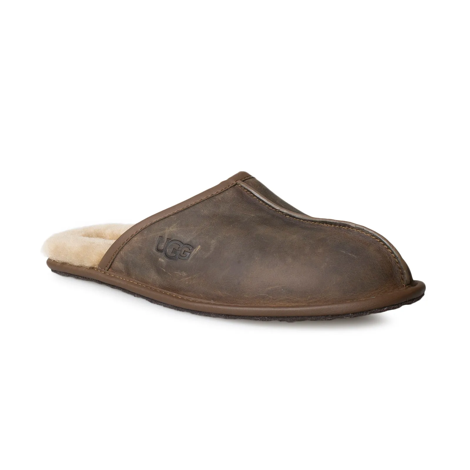 UGG Men's Tan Leather Scuff Slippers