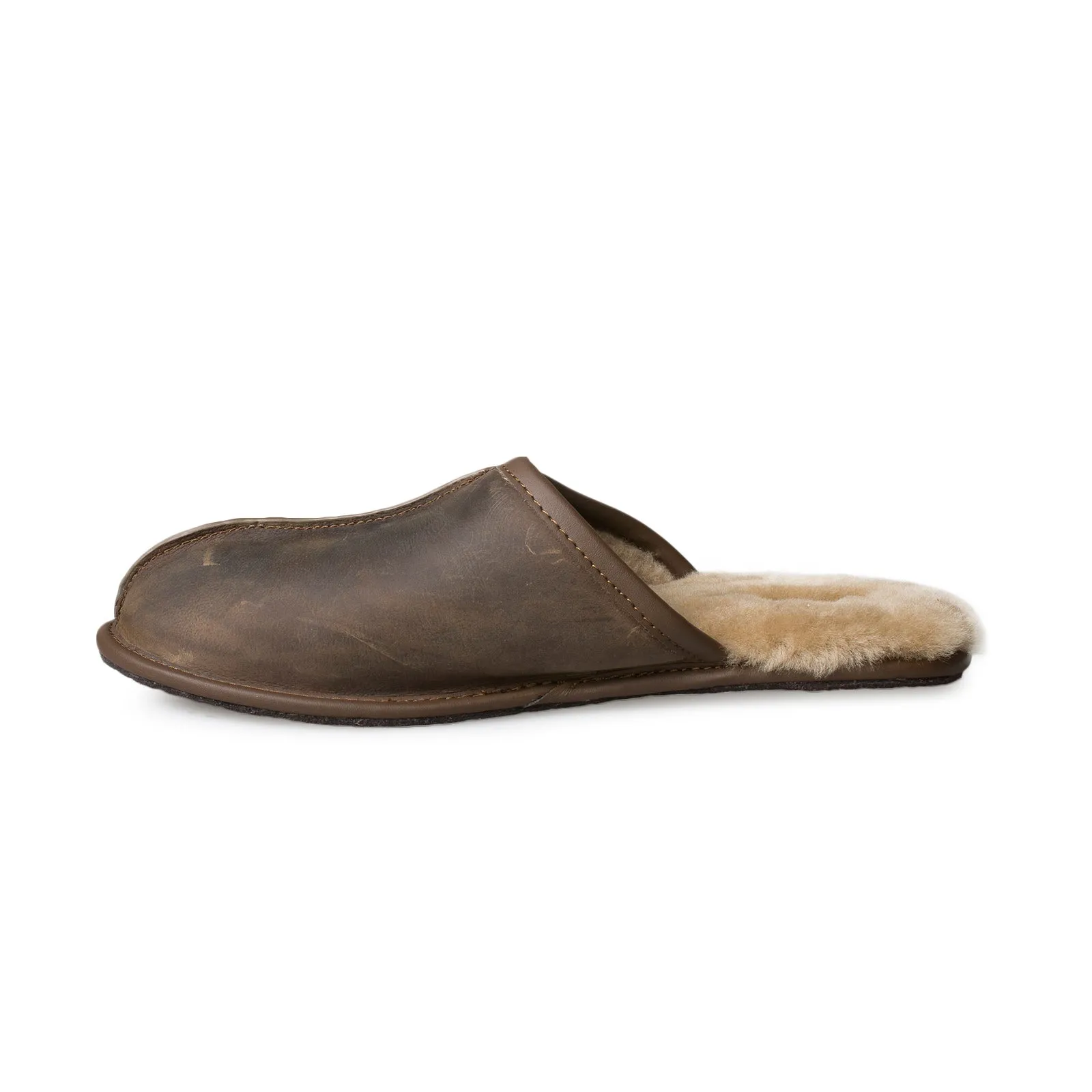 UGG Men's Tan Leather Scuff Slippers