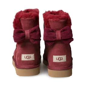 UGG Mini Bailey Red Corduroy Boots with Bow for Women.