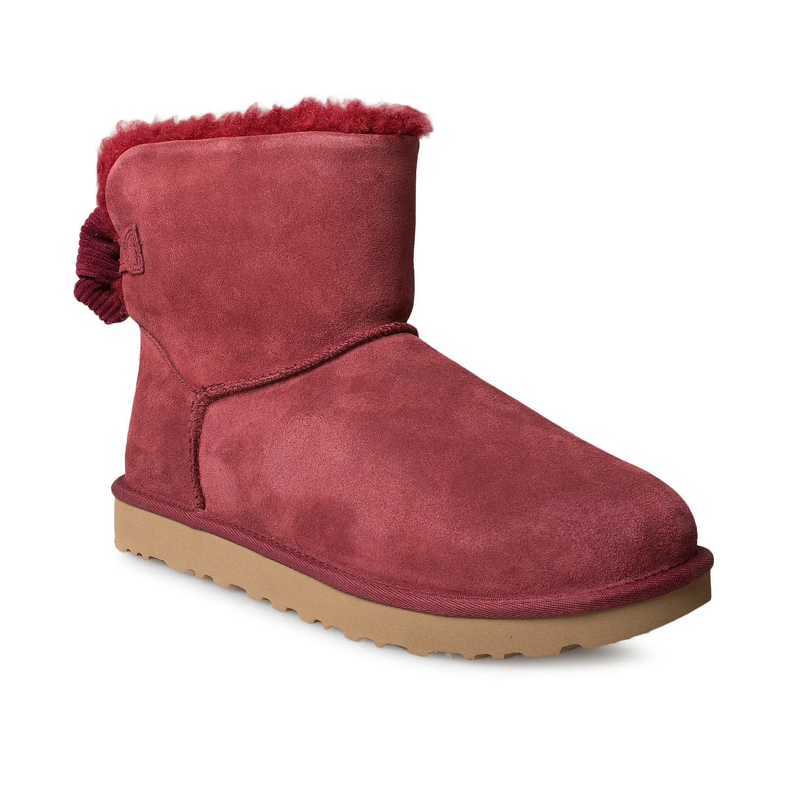 UGG Mini Bailey Red Corduroy Boots with Bow for Women.