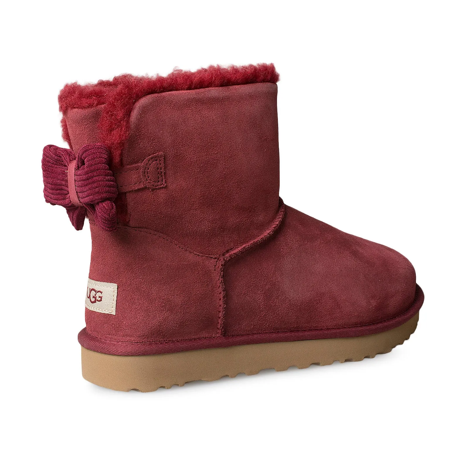 UGG Mini Bailey Red Corduroy Boots with Bow for Women.