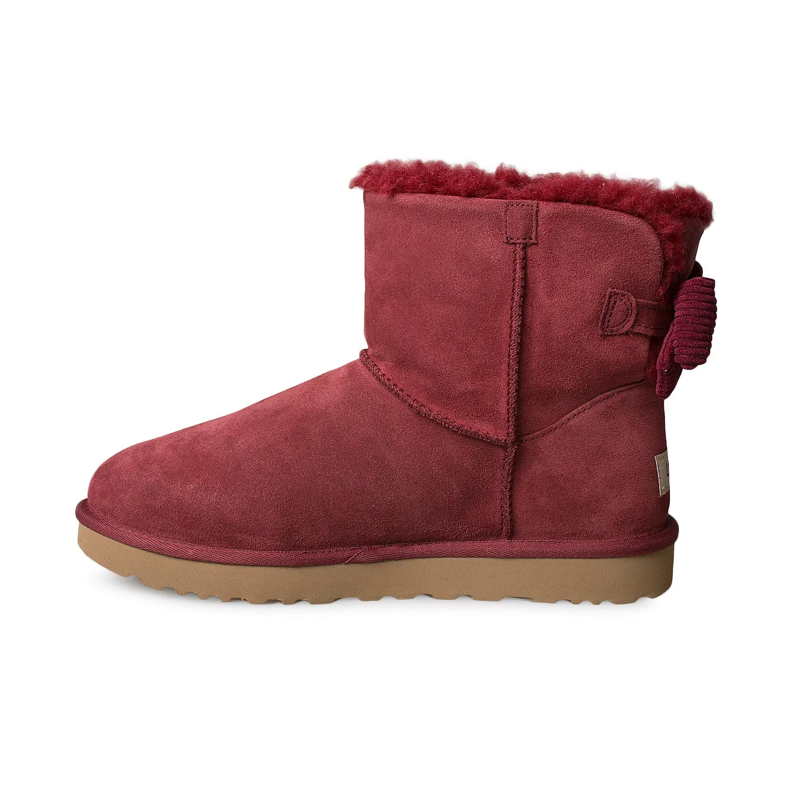 UGG Mini Bailey Red Corduroy Boots with Bow for Women.