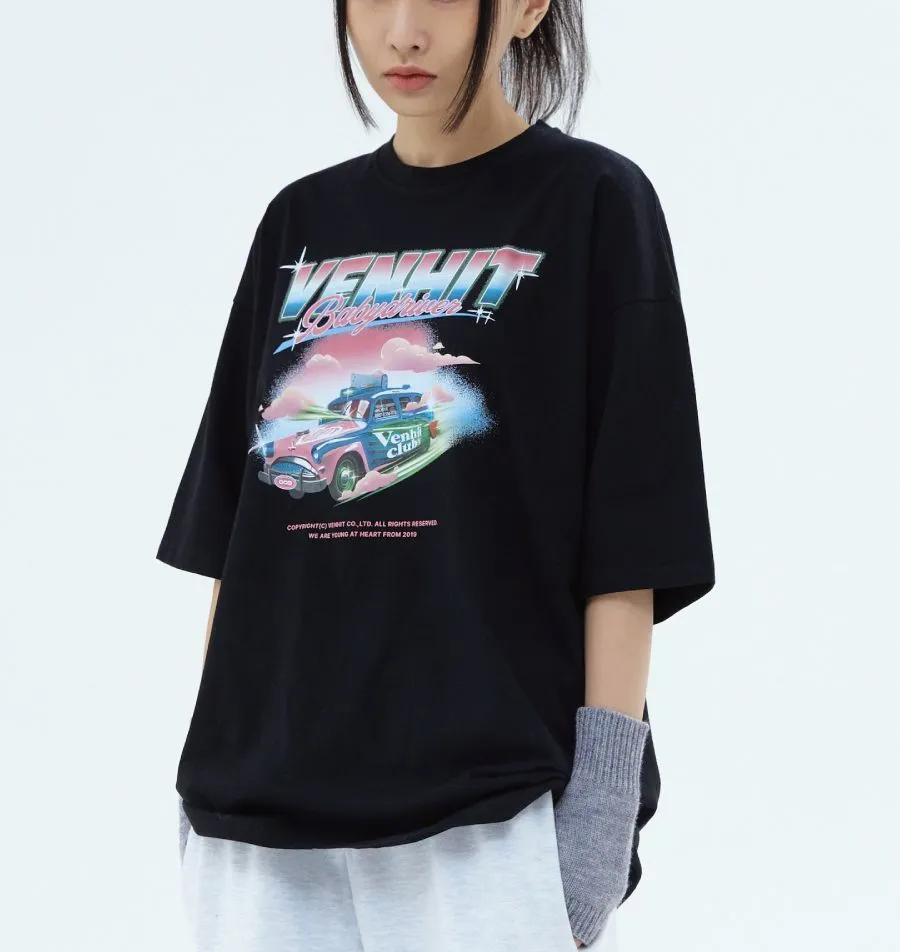 VENHIT  |Unisex Street Style Short Sleeves Oversized Logo T-Shirts