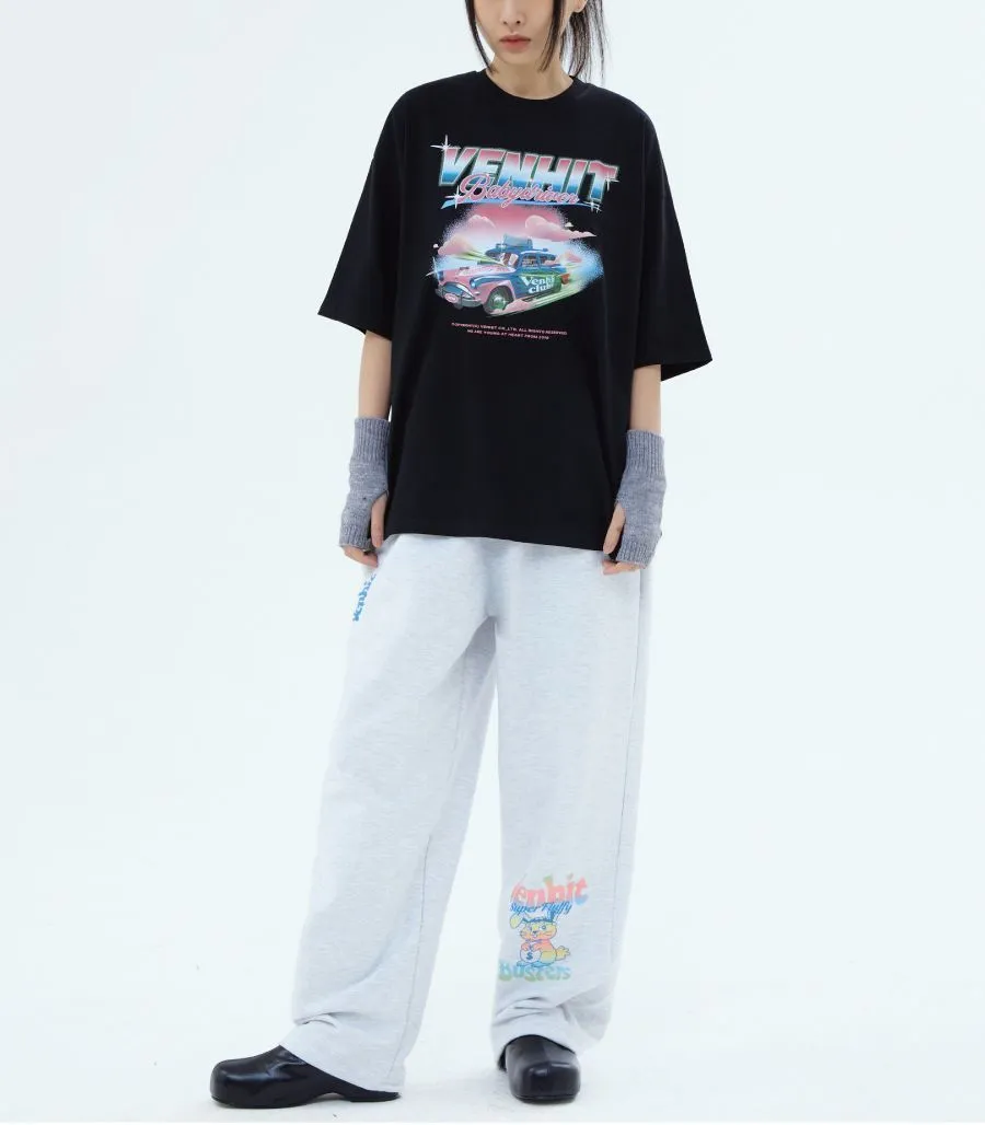 VENHIT  |Unisex Street Style Short Sleeves Oversized Logo T-Shirts