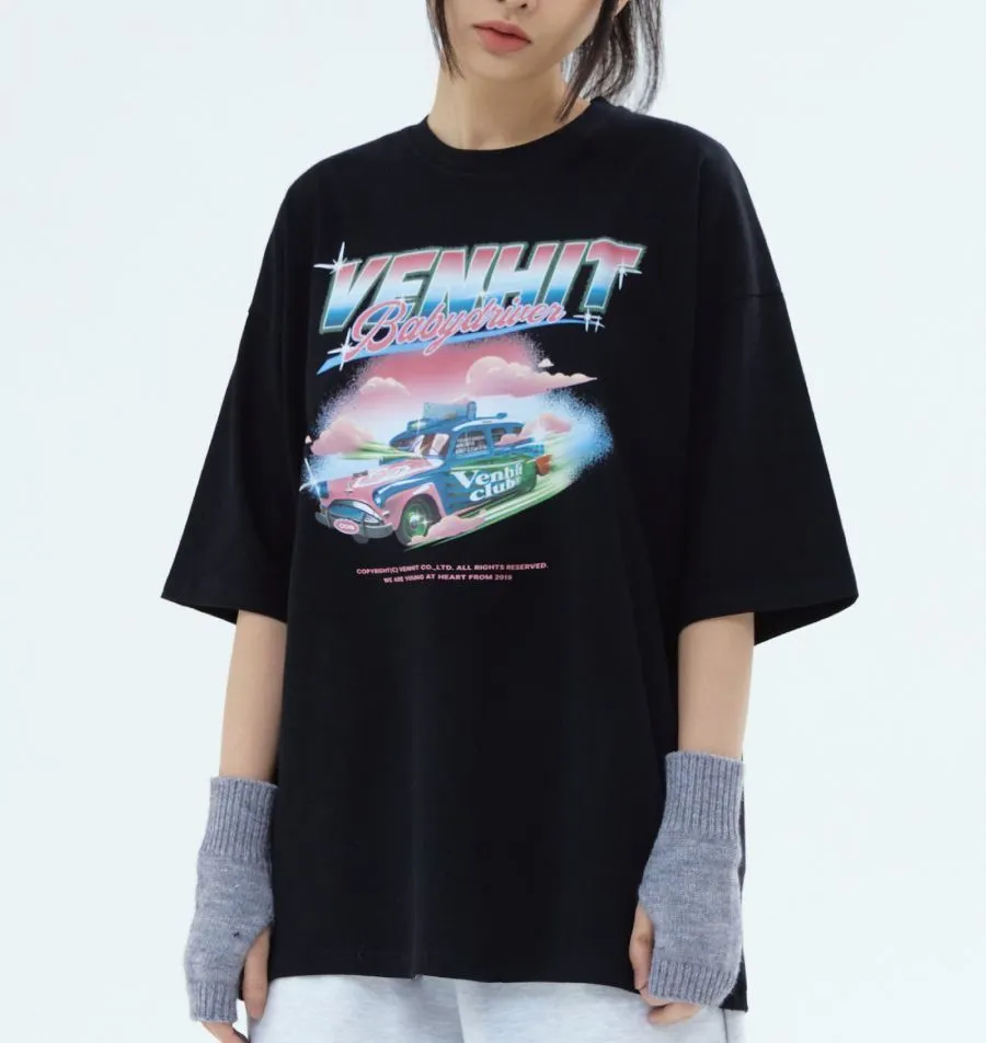 VENHIT  |Unisex Street Style Short Sleeves Oversized Logo T-Shirts