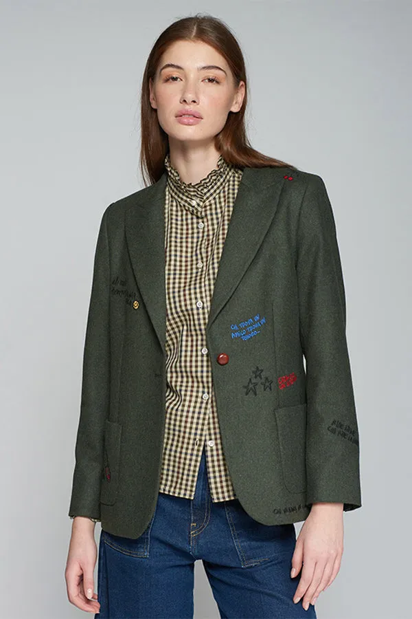 Vilagallo HILLARY EMBROIDERED GREEN BLAZER