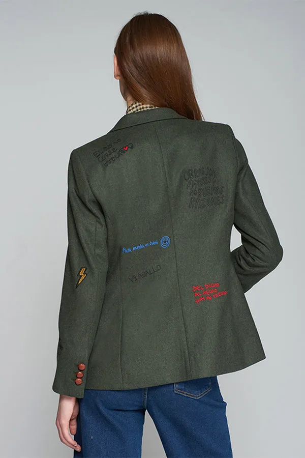 Vilagallo HILLARY EMBROIDERED GREEN BLAZER