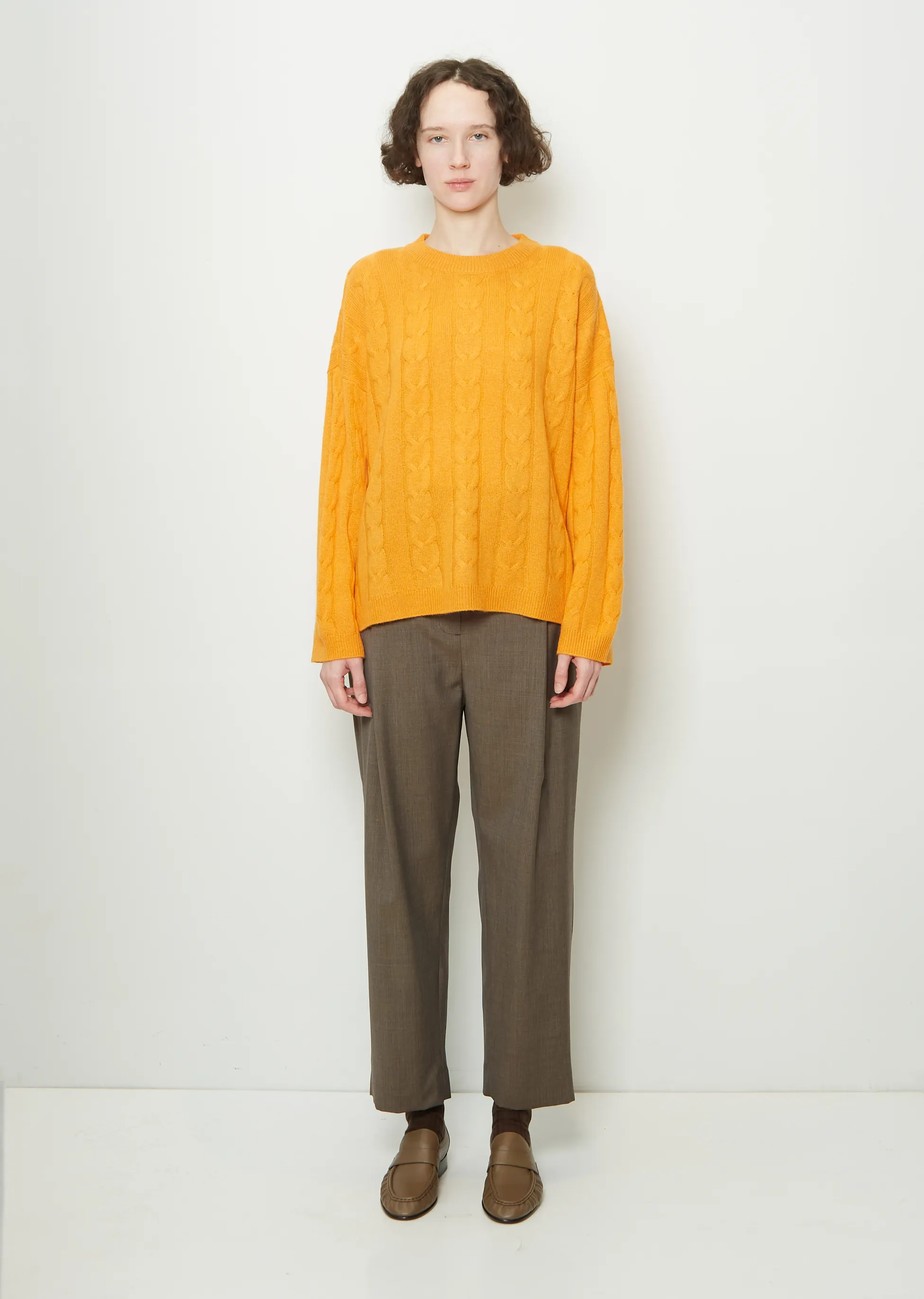 Vilma Cable Cashmere Sweater — Apricot