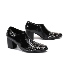 Vintage Leather Rivet Pointed Toe High Heel Ankle Boots for Men