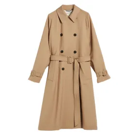 Waterproof trench coat for women in camel color.