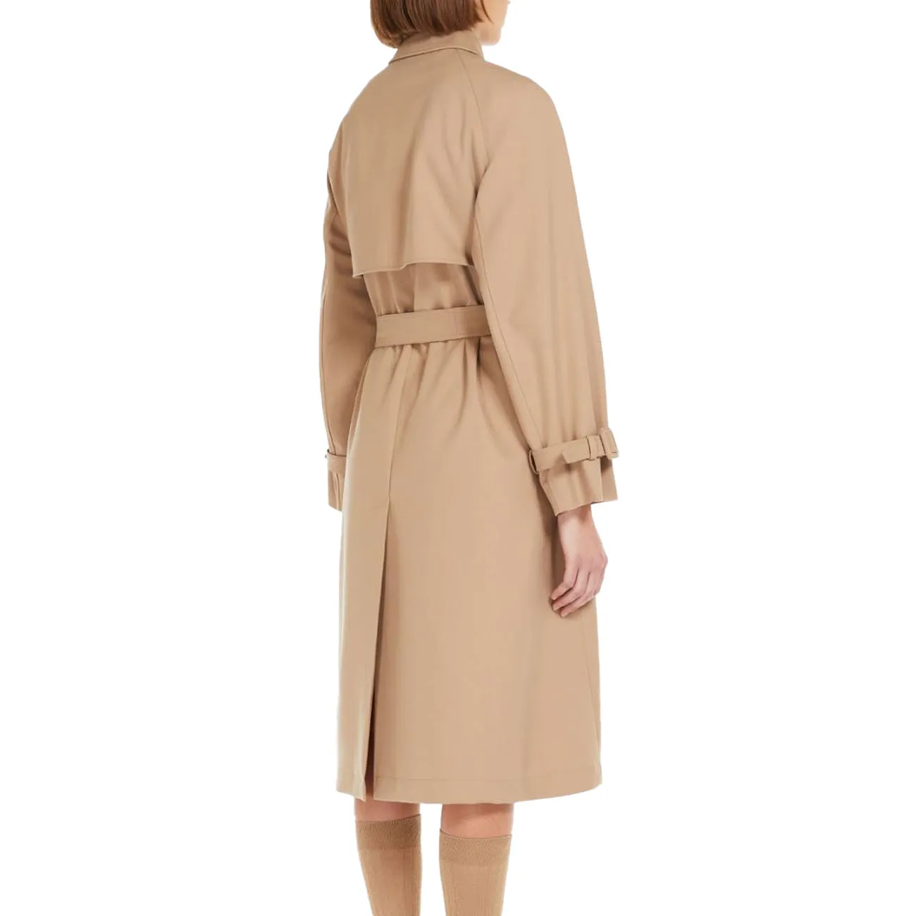 Waterproof trench coat for women in camel color.