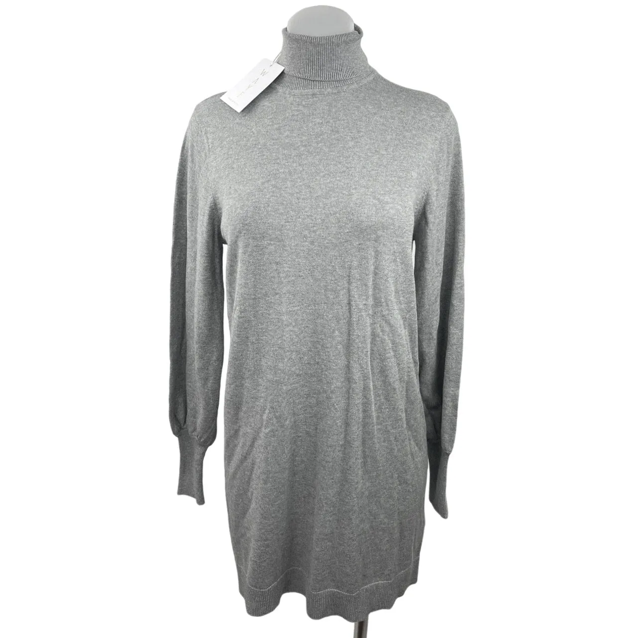 Wayf NWT Gray Wool Blend Turtleneck Long Sleeve Pullover Mini Sweater Dress S