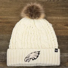 Winter Knit Beanie with Meeko Pom Pom - Women's Philadelphia Eagles Cream Beanie