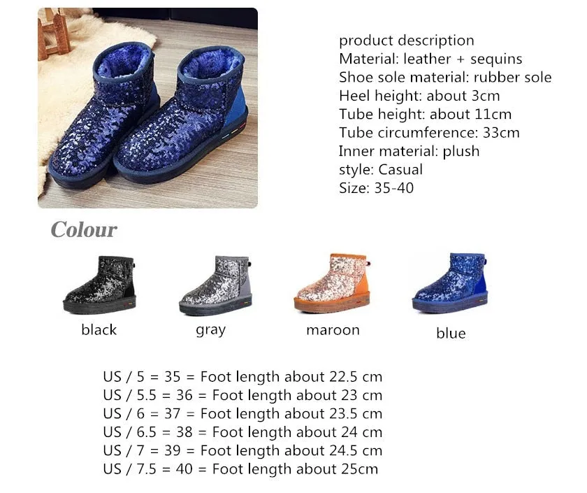 Winter Women's Bling Ankle Boots with Concise Style, Round Toe and Flat Heel