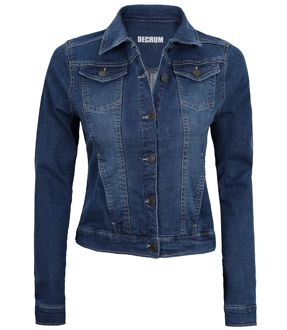 Women's Trucker Style Mid Blue Denim Jacket