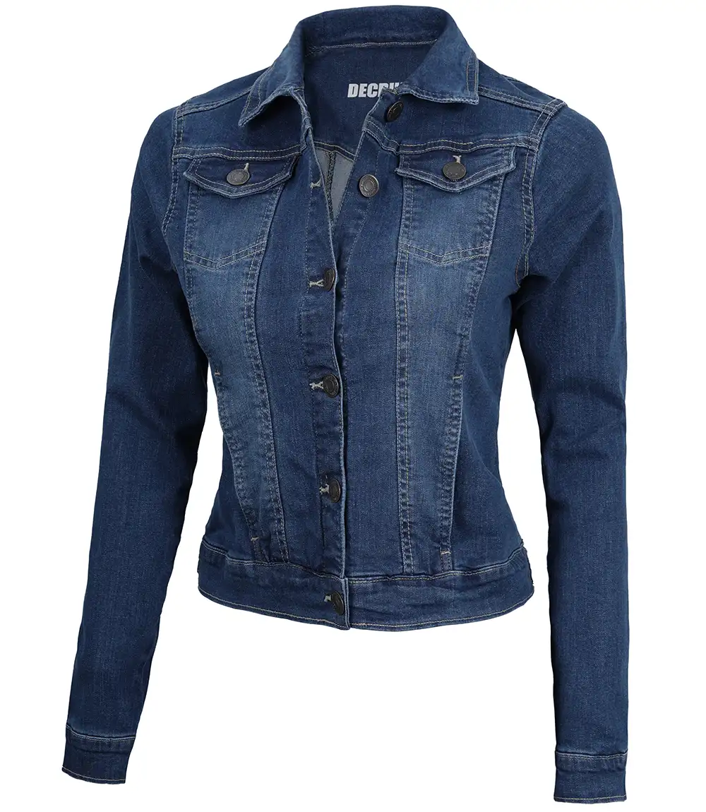 Women's Trucker Style Mid Blue Denim Jacket