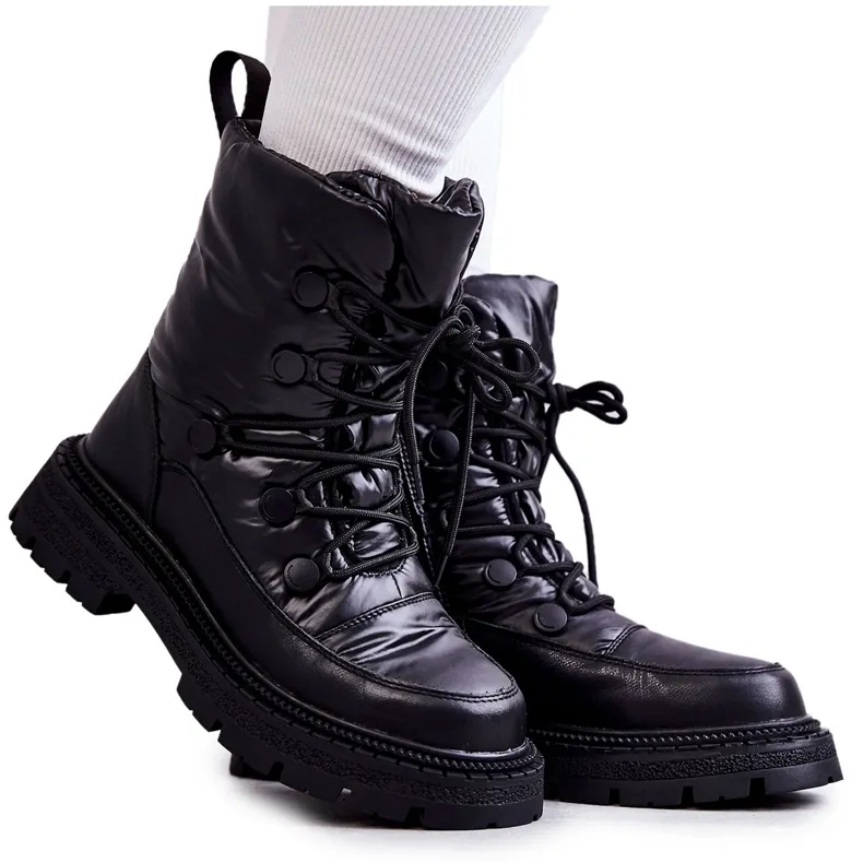 Women's Lace-up Snow Boots GOE KK2N4017 Black