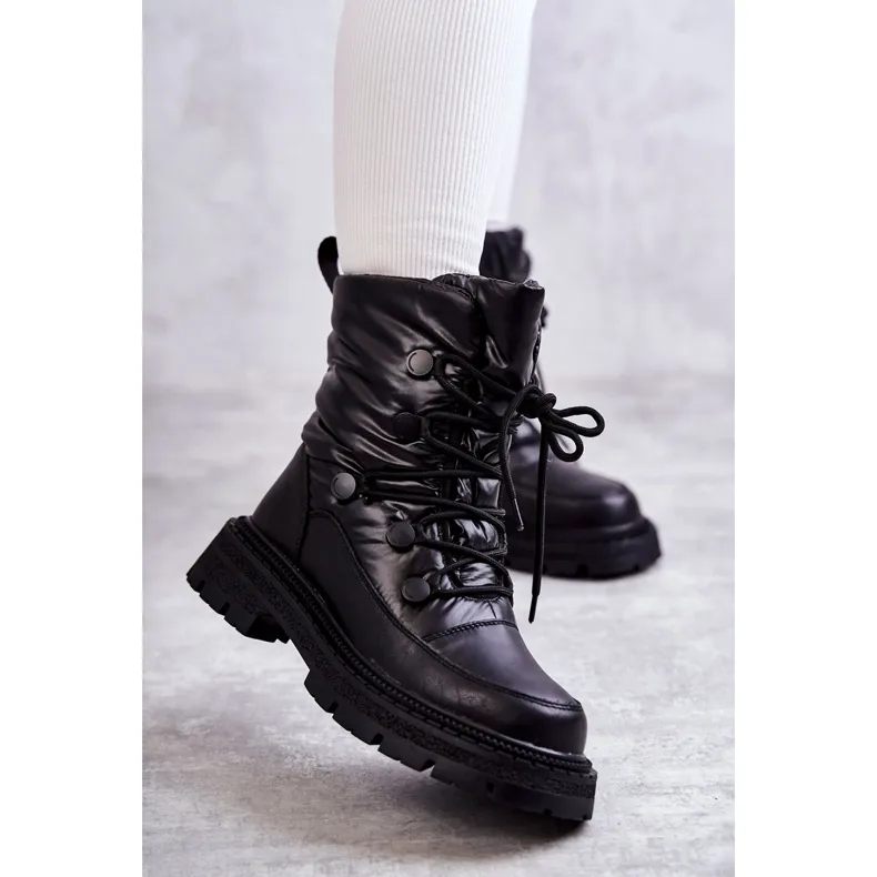 Women's Lace-up Snow Boots GOE KK2N4017 Black