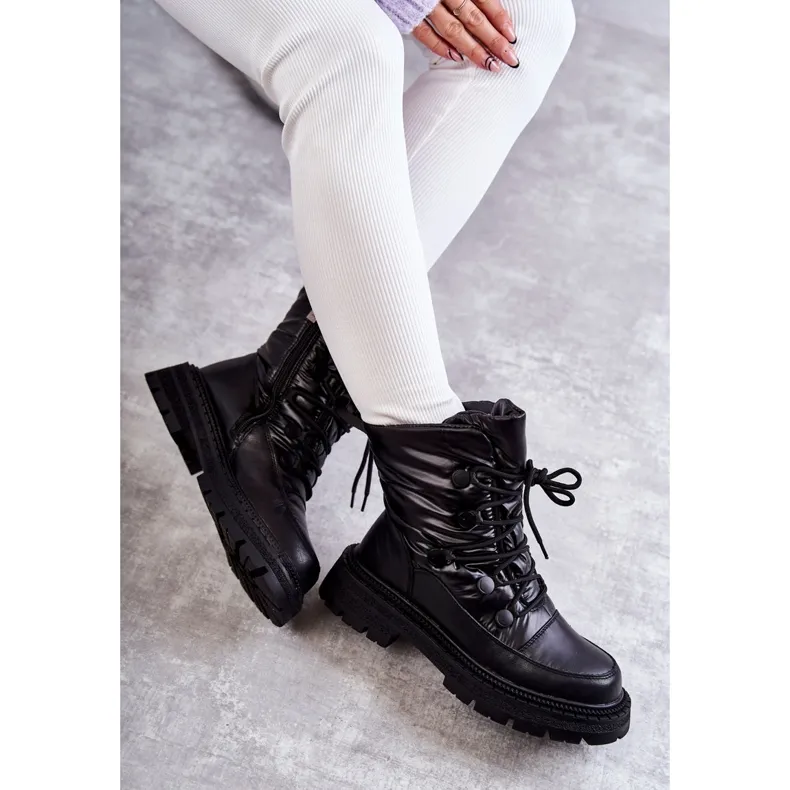 Women's Lace-up Snow Boots GOE KK2N4017 Black