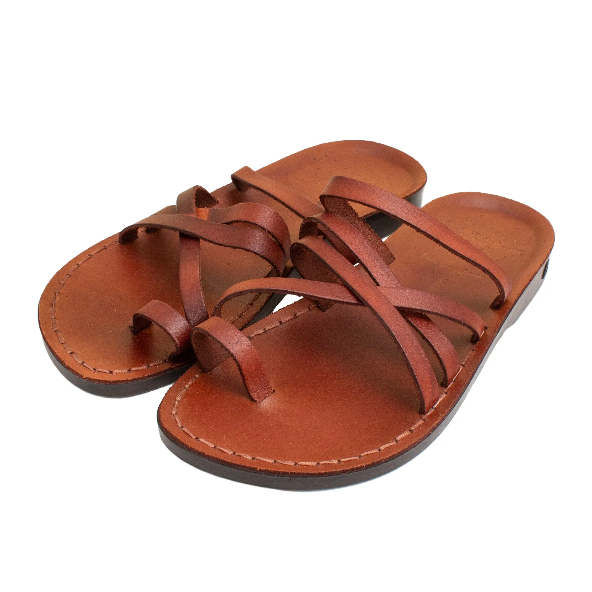 Women's Antique Jerusalem Sandals Genuine Camel Leather - 5 Straps 5-11 US.