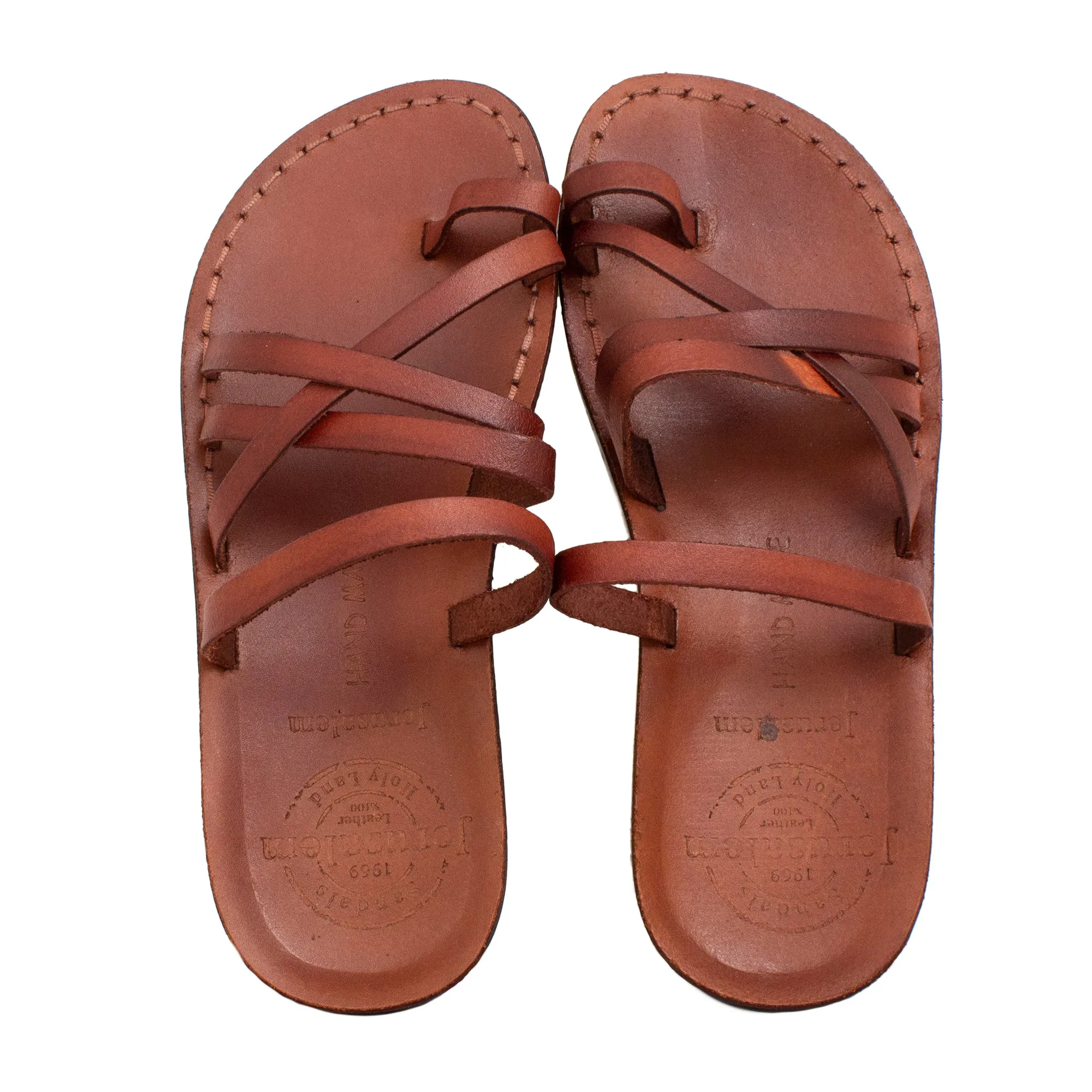 Women's Antique Jerusalem Sandals Genuine Camel Leather - 5 Straps 5-11 US.