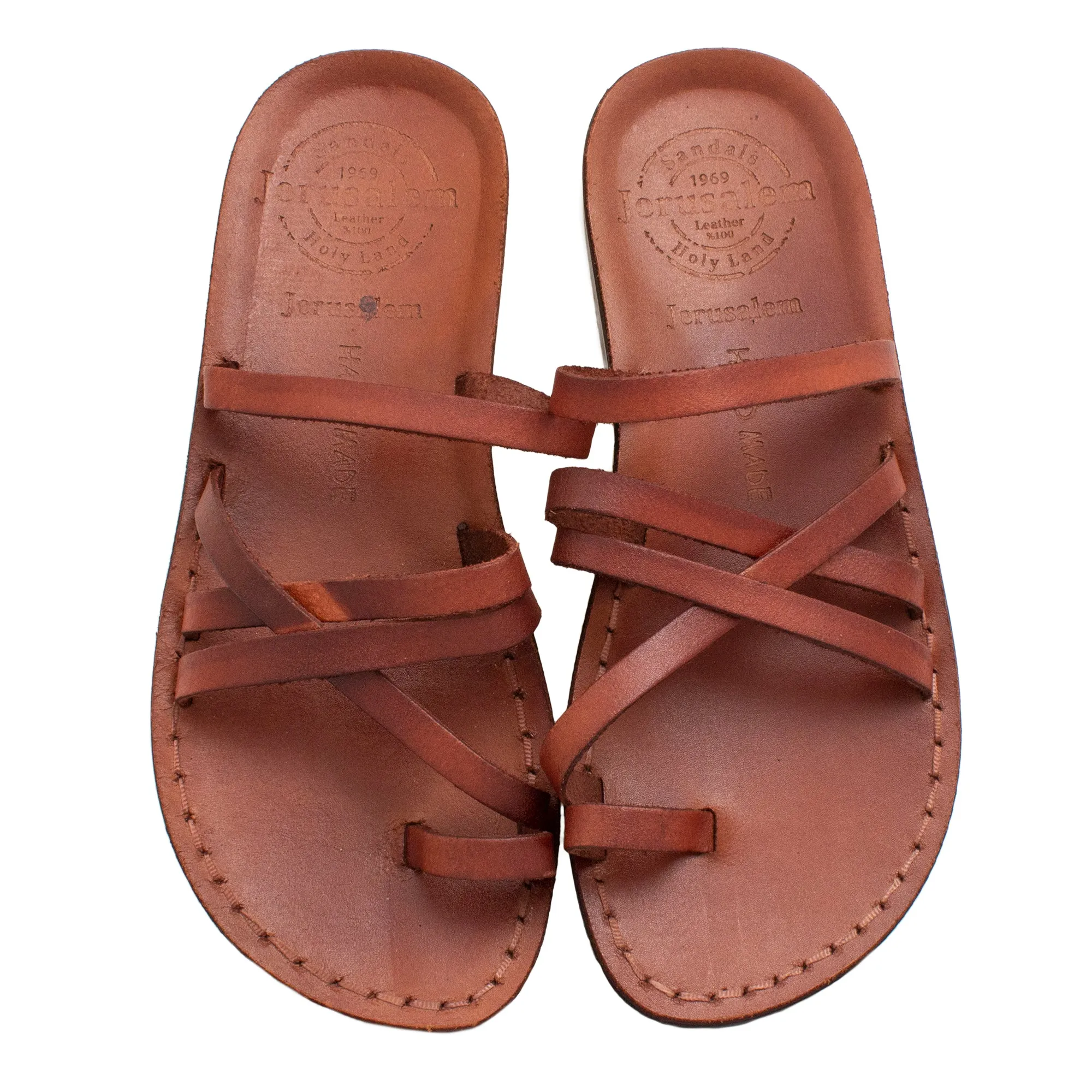 Women's Antique Jerusalem Sandals Genuine Camel Leather - 5 Straps 5-11 US.