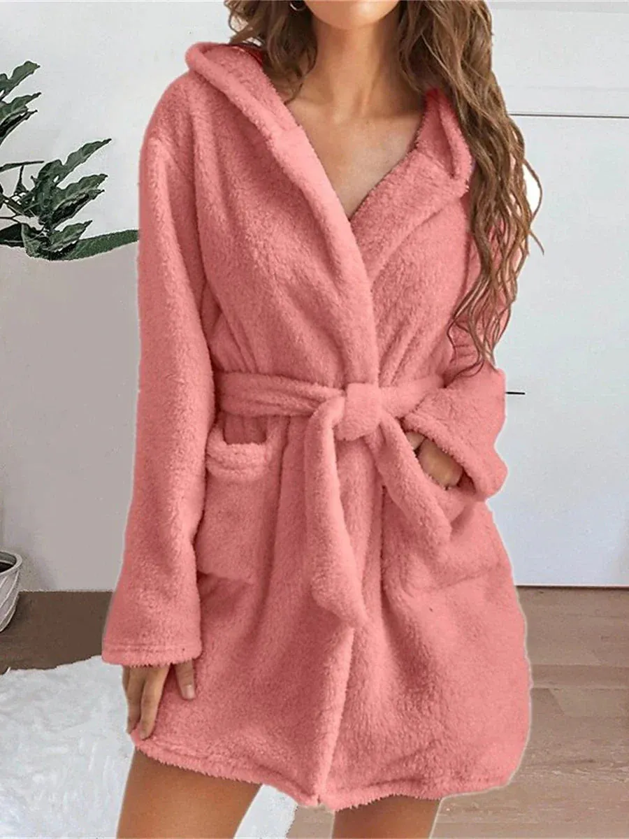 Women's Cozy Coral Fleece Robe with Hoodie and Pockets