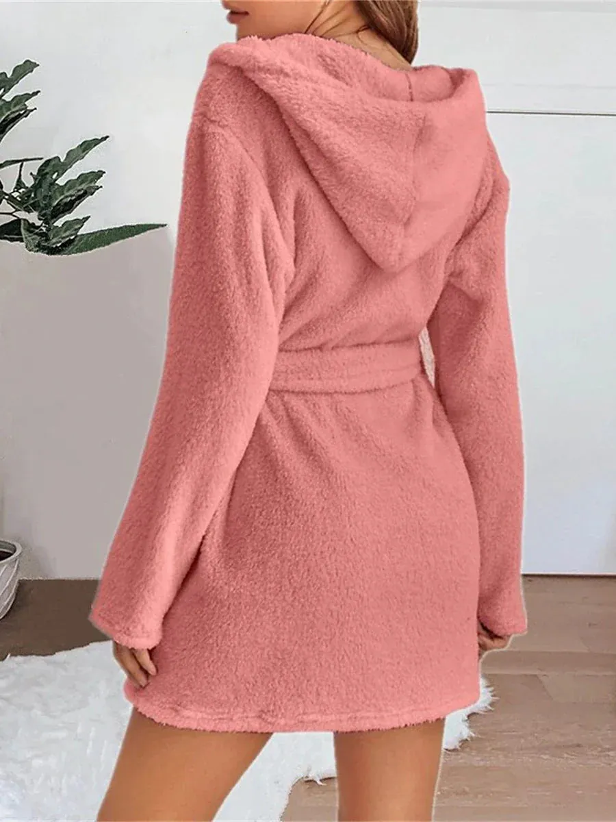 Women's Cozy Coral Fleece Robe with Hoodie and Pockets