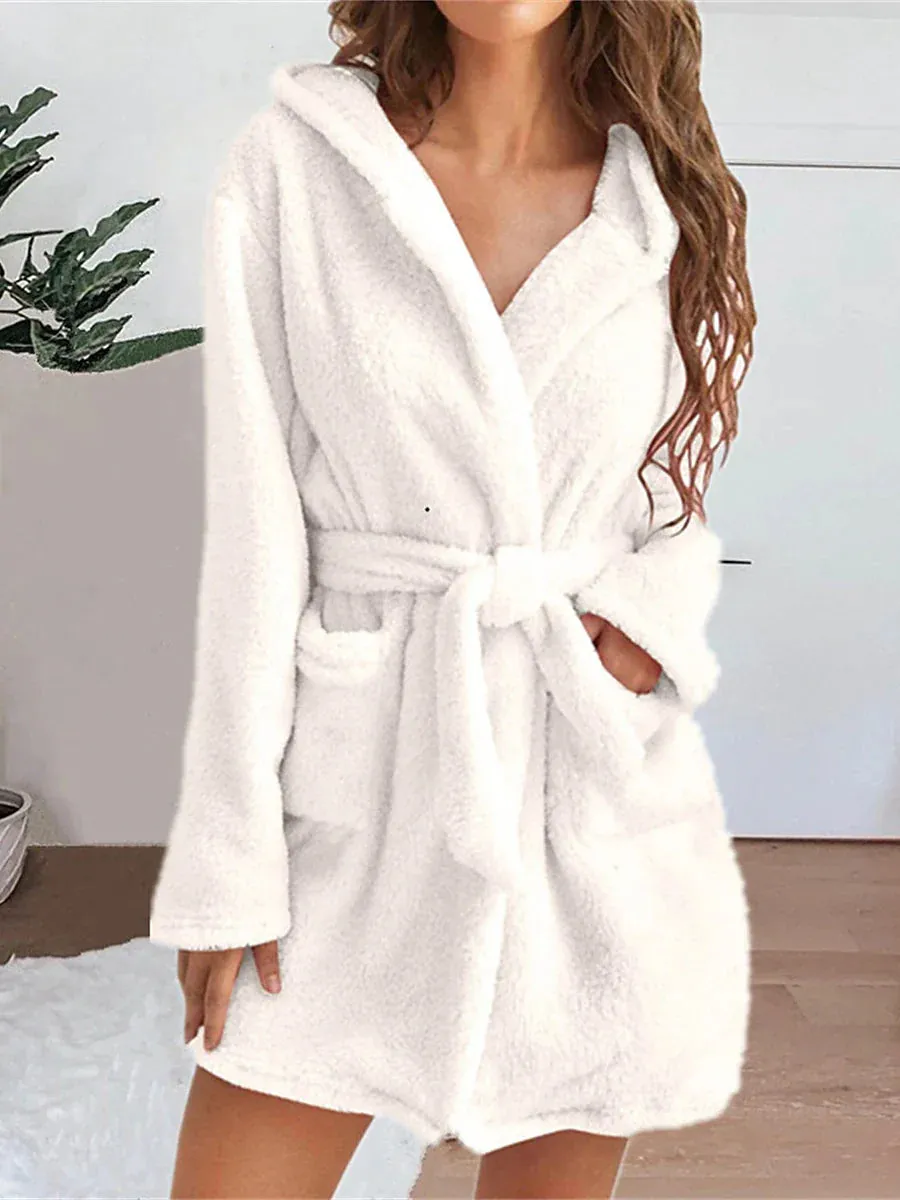 Women's Cozy Coral Fleece Robe with Hoodie and Pockets