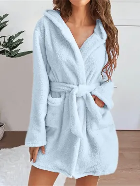 Women's Cozy Coral Fleece Robe with Hoodie and Pockets