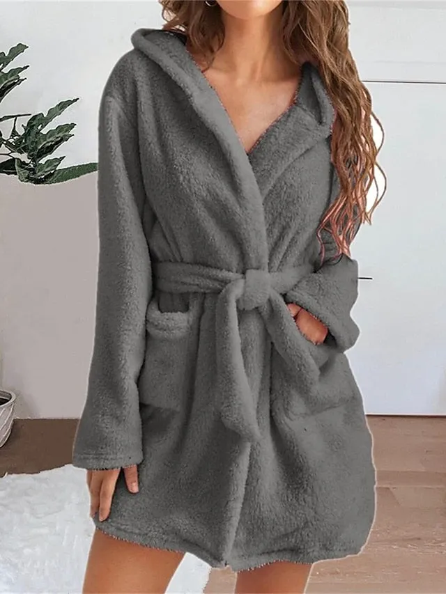 Women's Cozy Coral Fleece Robe with Hoodie and Pockets