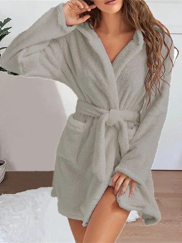 Women's Cozy Coral Fleece Robe with Hoodie and Pockets