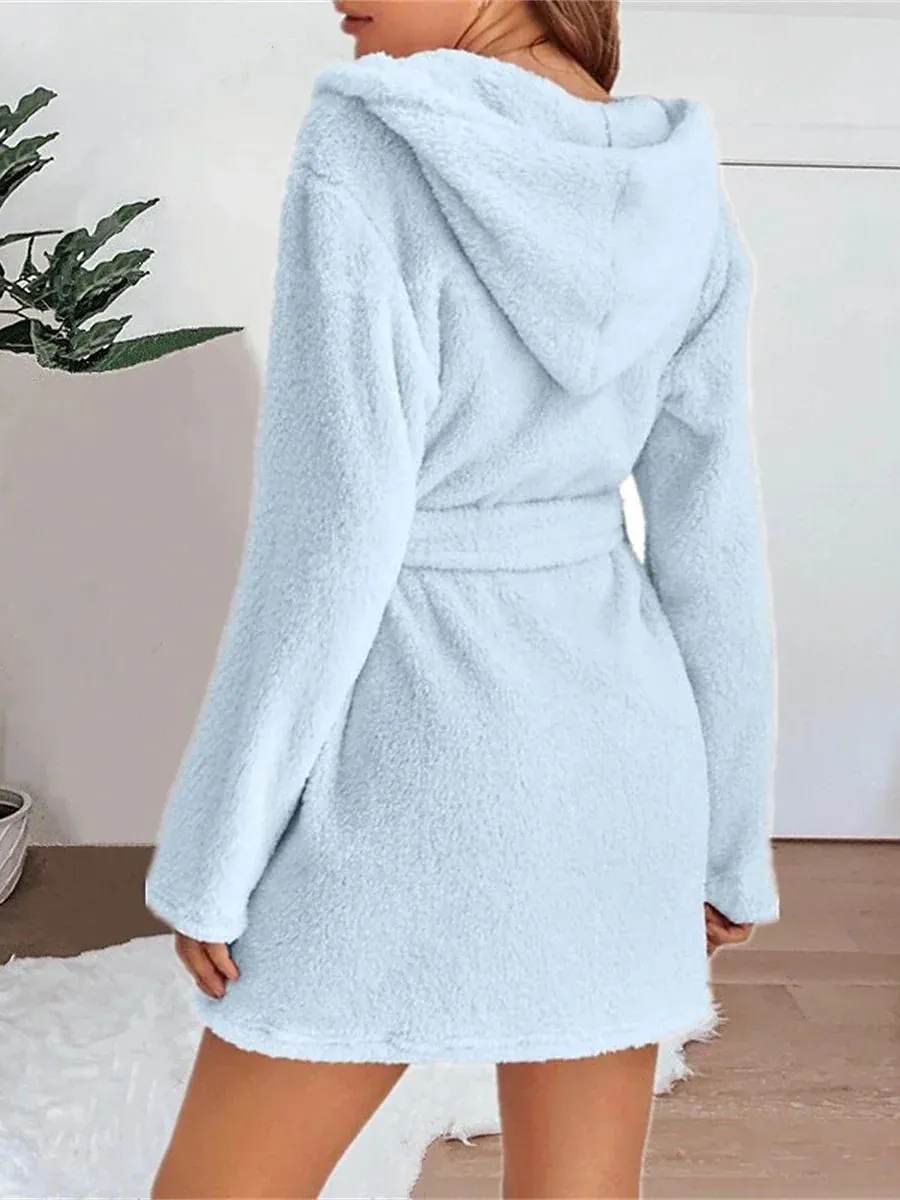 Women's Cozy Coral Fleece Robe with Hoodie and Pockets