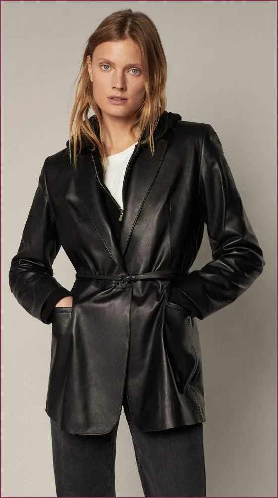 Women's Italian Leather 3/4 Blazer- Magic