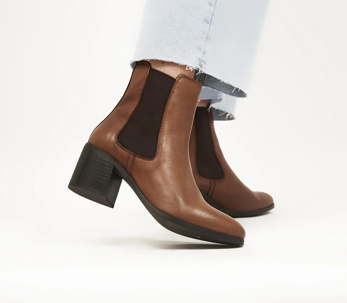 womens office aspect chelsea boots, tan leather, block heel