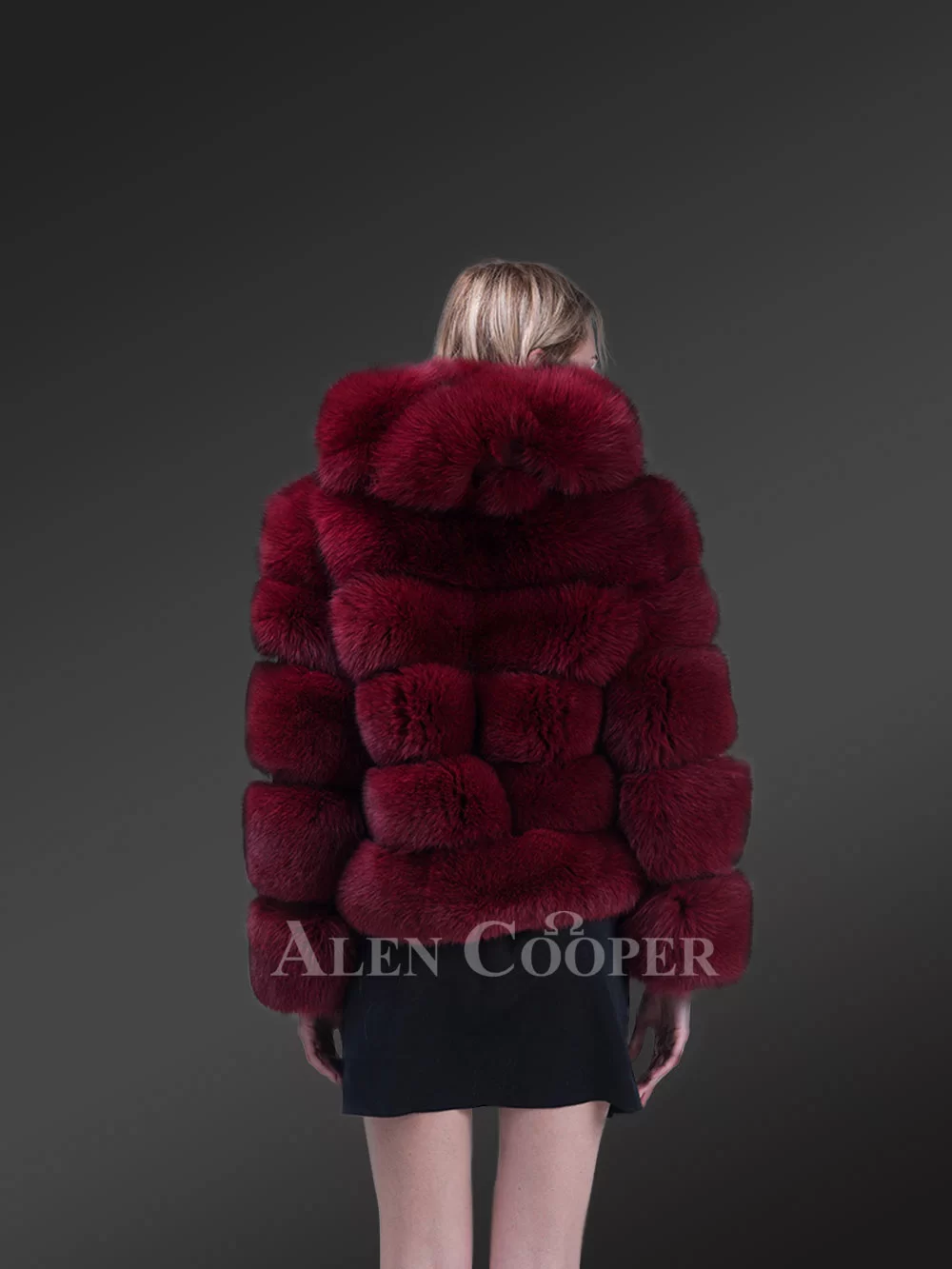 Women’s pigmented wine hue real fox fur paragraph winter coat