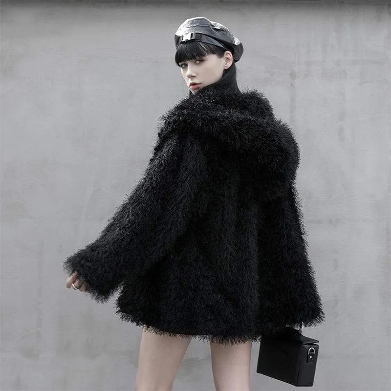 Women's Punk Plush Winter Coat with Hood