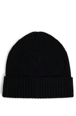 Wool beanie hat with embroidered logo