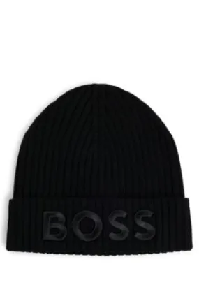 Wool beanie hat with embroidered logo