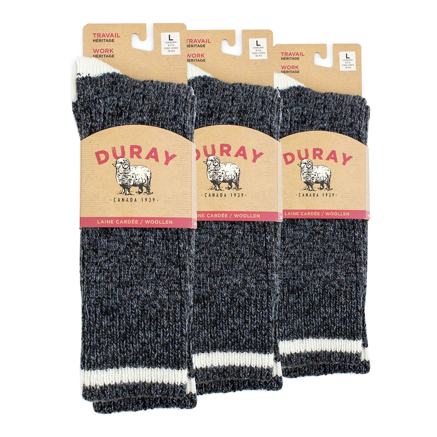 Wool Denim Blend Work Socks - Unisex (Pack of 3)