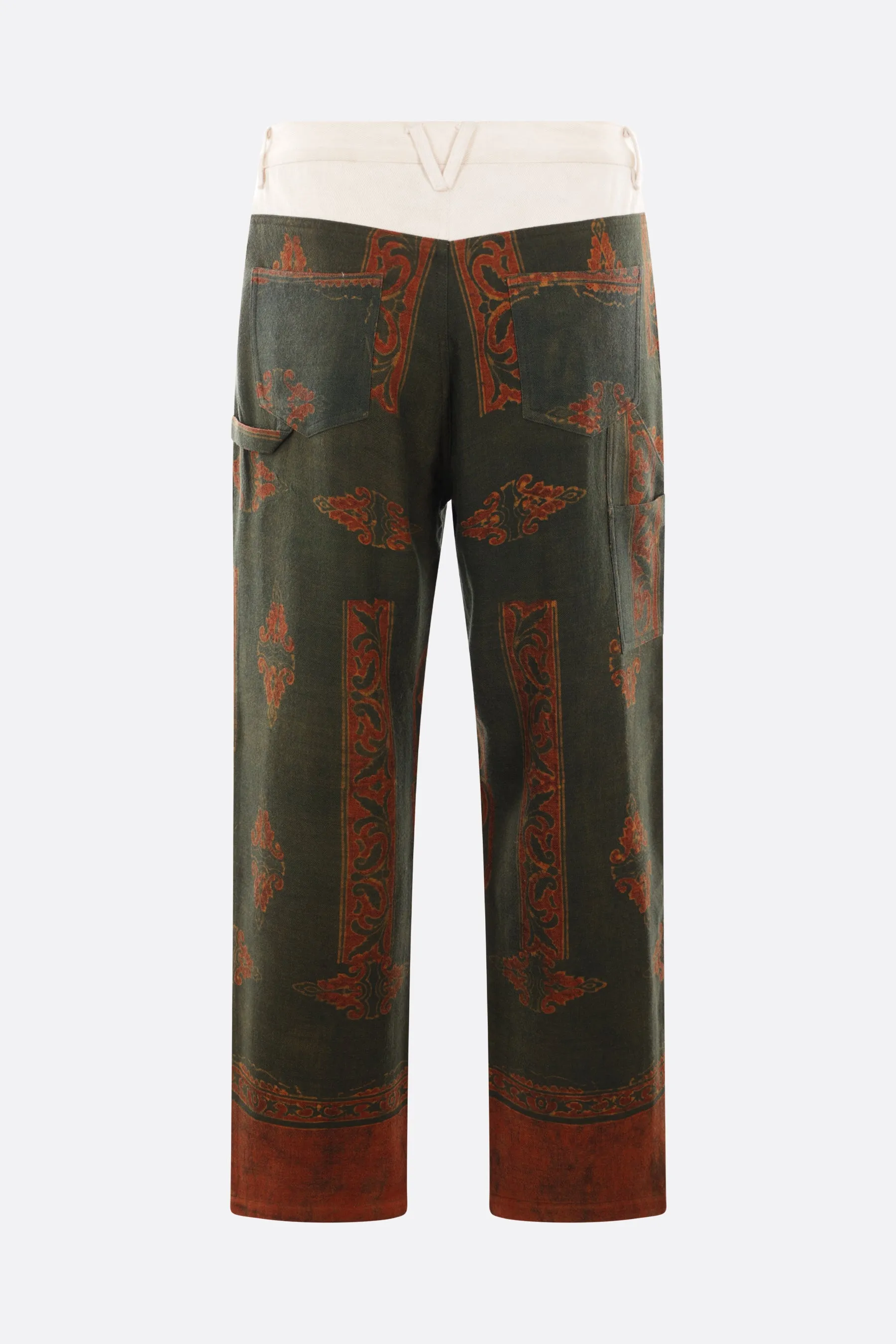 wool work pants with printed design