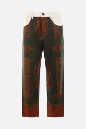 wool work pants with printed design