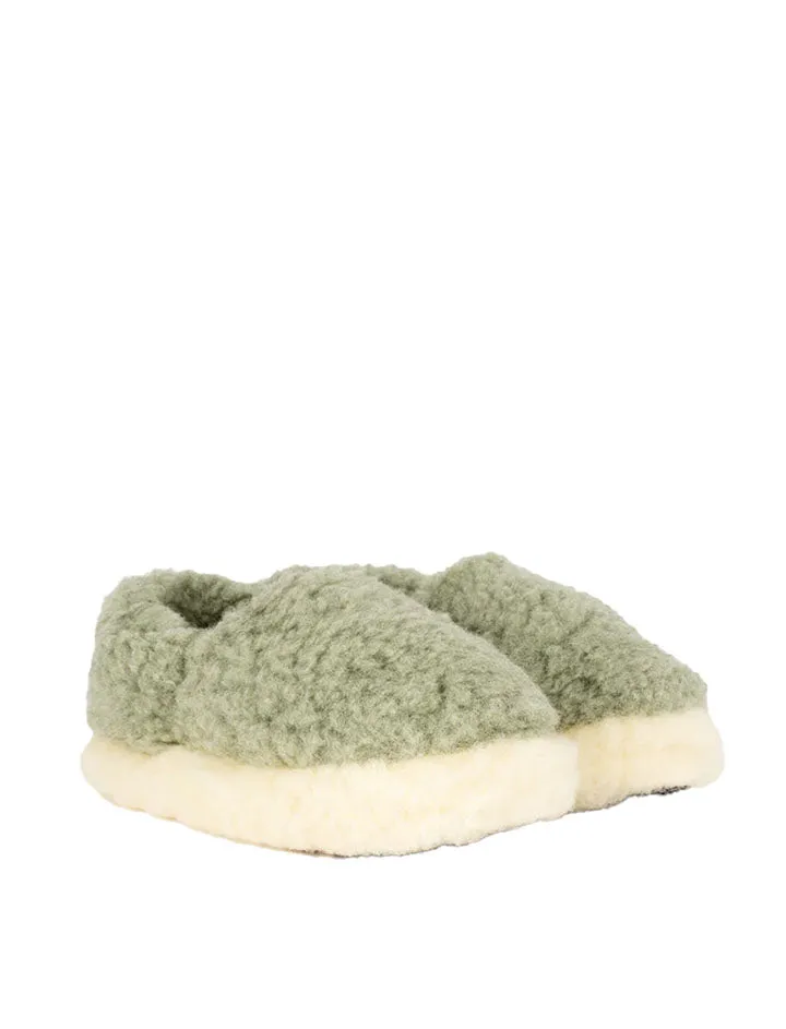 Yoko Womens Green Siberian Wool Slippers