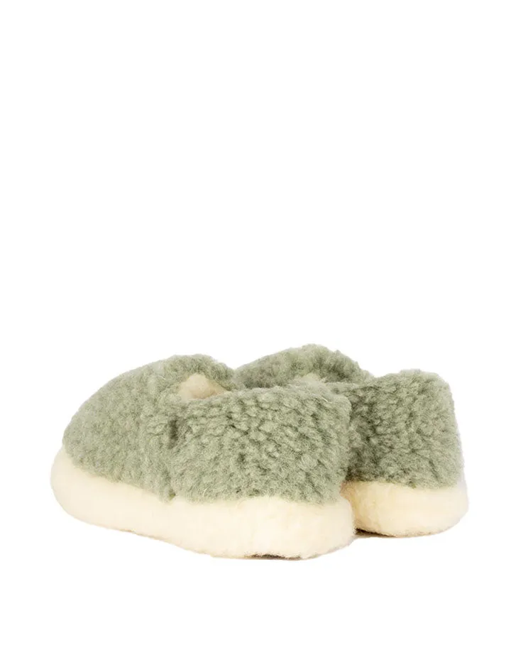 Yoko Womens Green Siberian Wool Slippers